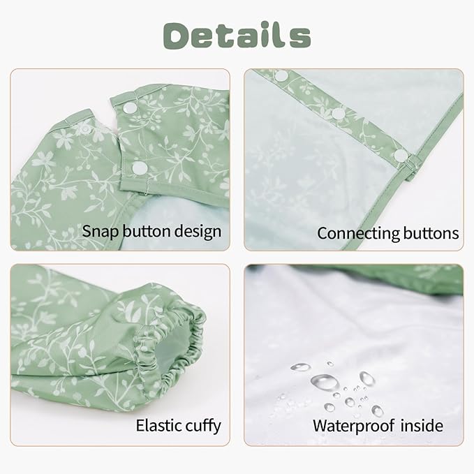 2-Pack Long Sleeve Baby Bib,Coverall Baby Bibs for Eating,Waterproof,Attaches to Highchair&Table,Ages 1 to 3 Years