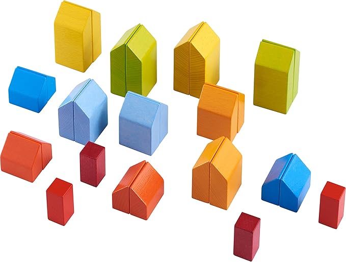 HABA 3D Arranging Game – Creative Stones Wooden Building Blocks & Stacking Toy for Toddlers – Wooden Montessori Toy with Geometric Shapes & Pattern Cards, Made in Germany