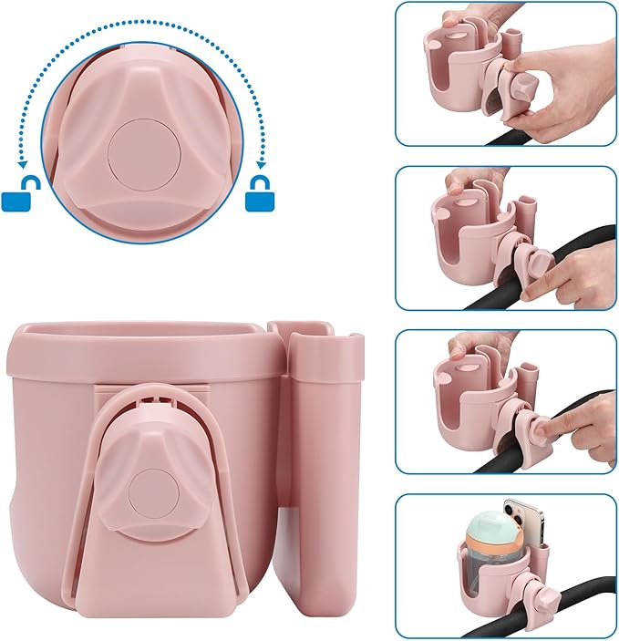 Accmor Stroller Cup Holder with Phone Holder, Bike Cup Holder, Universal Cup Holder for Uppababy Nuna Doona Strollers, 2-in-1 Cup Phone Holder for Stroller, Bike, Wheelchair, Walker, Scooter