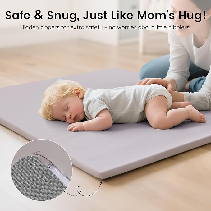 INNO STAGE Baby Play Mat 50x50 Inches, 1-Inch Thick Foam Play Mat for Babies & Kids – Extra Soft & Durable Padded Baby Mat for Floor, Non-Slip Crawling Mat for Playpen, Tummy Time, Yoga & Playroom