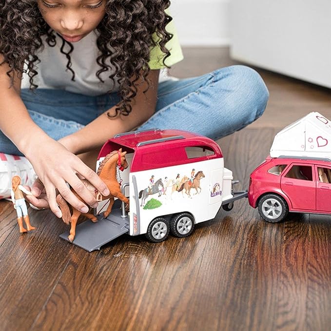 Schleich Horse Car and Trailer Toys - Multi Piece SUV & Trailer Playset, with Horse Figurine, Rider Action Figure, and Pony Accessories, for Girls and Boys Ages 5 and Above