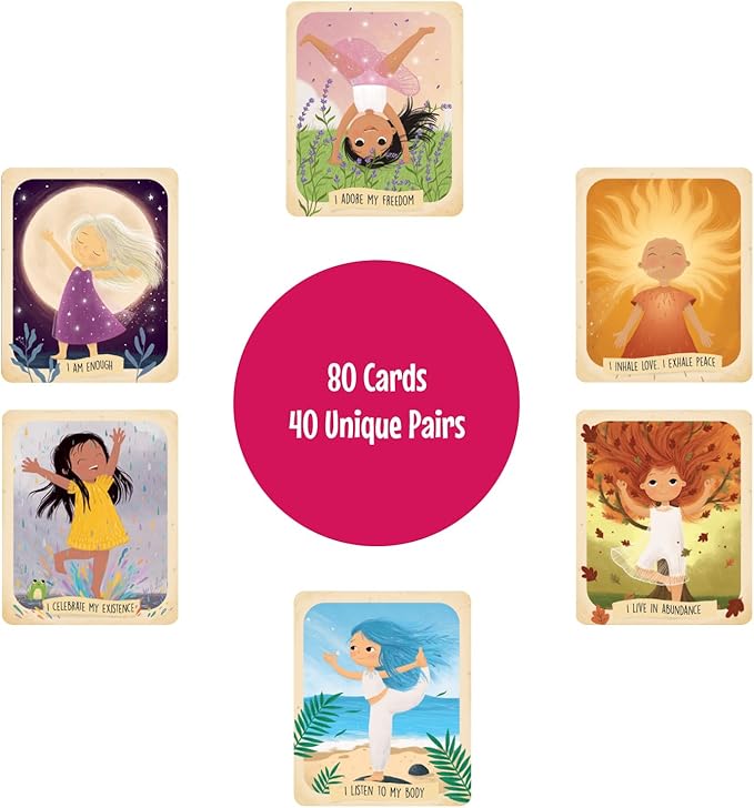 Menique Shine Memory Matching Game – 80 Cards (40 Pairs) with Positive Affirmations for Brave Girls – Motivational & Mindful Matching Game for Confidence and Self-Love