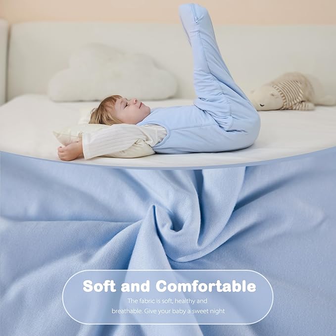 Mosebears Unisex Rayon Made from Bamboo Sleep Sack with 2-Way Zipper,2.5 Tog Baby Winter Sleep Sack(Fog Blue,6-18 Months)