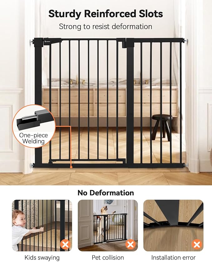 COMOMY 36" Extra Tall Baby Gate for Stairs Doorways, Fits Openings 29.5" to 46" Wide, Auto Close Extra Wide Dog Gate for House, Pressure Mounted Easy Walk Through Pet Gate with Door, Black