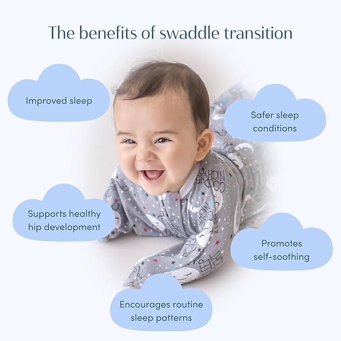 SleepingBaby Zipadee-Zip Transition Swaddle - Cozy Baby Swaddle Blanket with Zipper Convenience - Roomy Wearable Blanket for Easy Diaper Changes - Goodnight Moon, Large (12-24 Month)