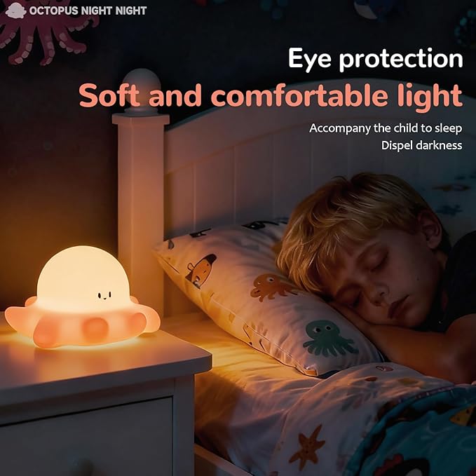 Octopus Night Light for Kids, Adjustable and Timed Silicone Night Lamp, Octopus Lamp Room Decor for Nursery Suitable for Boys and Girls