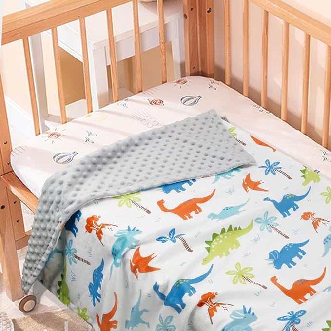 HOMRITAR Baby Blanket for Kids Super Soft Minky Blanket with Dotted Backing, Dinosaurs Multicolor Printed for Toddlers Nursery 30 x 40 inch (75 x 100 cm)