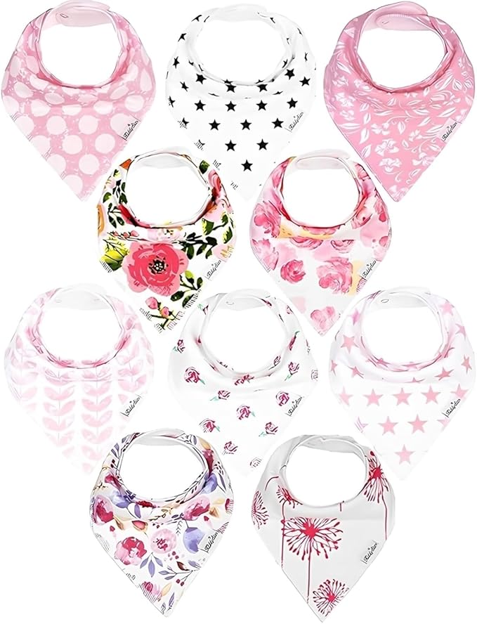 Organic Cotton Baby Bibs for Boys & Girls – Soft, Absorbent Teething & Drool Bibs - Adjustable Snaps for Toddlers