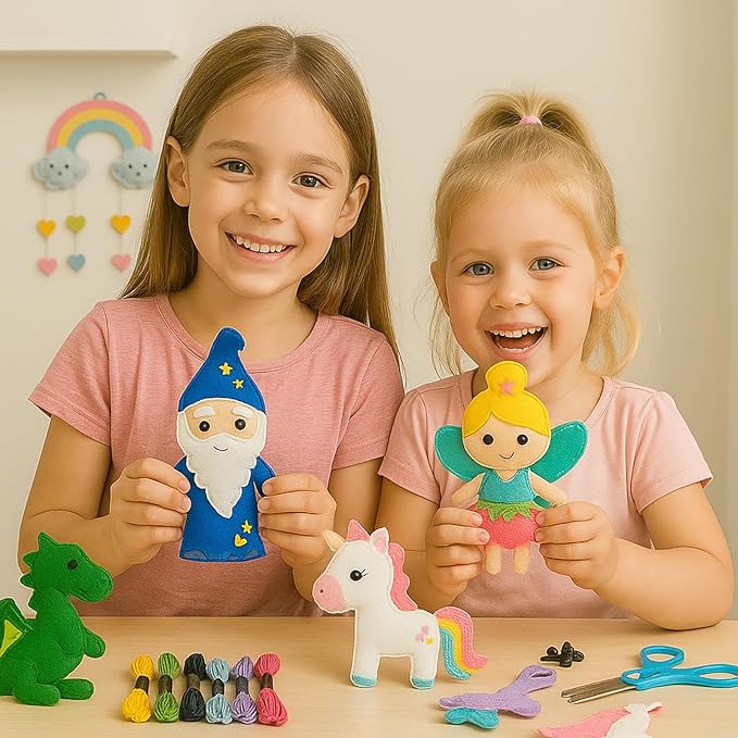 FYXGZZH Kids Beginner Sewing Kit – DIY Stuffed Craft Set with Pre-Cut Felt, Plastic Needle & Embroidery Thread, Educational Arts & Crafts for Boys & Girls Ages 6-12, Castle