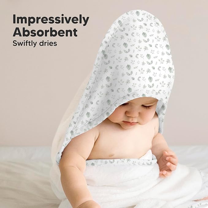 KeaBabies Hooded Baby Towel for Newborn - Viscose Derived from Bamboo Large Baby Bath Towels with Hood for Boys, Girls, Toddler, Extra Absorbent & Soft Newborn Bath Essentials (Laurel, Regular)