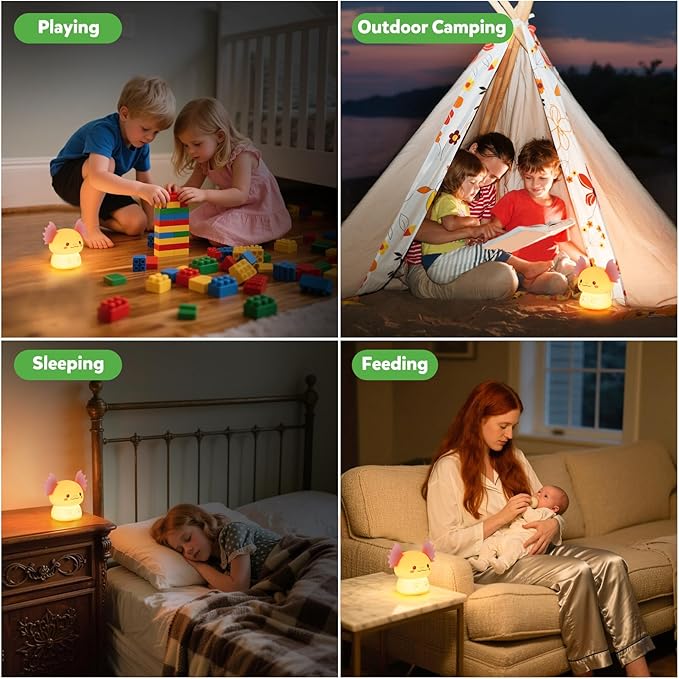 Axolotl Night Light for Kids, Rechargeable Bedroom Bedside Lamp, Night Lamp for Kids Room, Dimmable Nursery Night Light,Girls Boys Room Decor 3 Level Brightness,Animal NightLight for Baby and Toddler