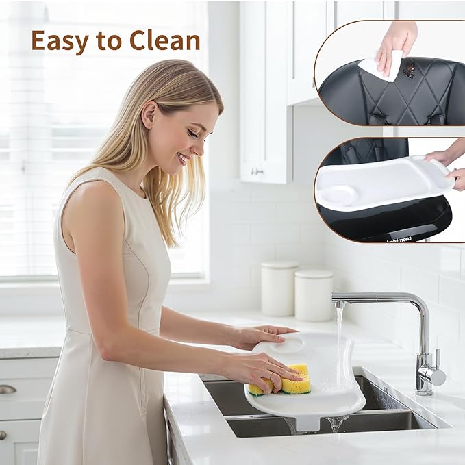 4 in 1 Baby High Chair, High Chairs for Babies and Toddlers, Foldable Highchair with 4 Wheels, 4 Levels of Recline and 7 Levels of Height Adjustment (Black)