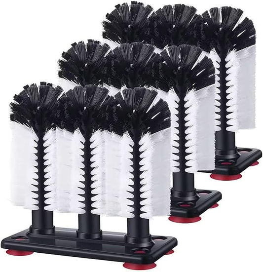 Havawish 3 Pack Water Bottle Cleaning Brush with Suction Base, 3 Head Bristle Bar Glass Washer for Sink, Cup Washer Brush Cleaner for Bar Beer Cup, Wine Glass(7.3 x 3.7 x 7.5)