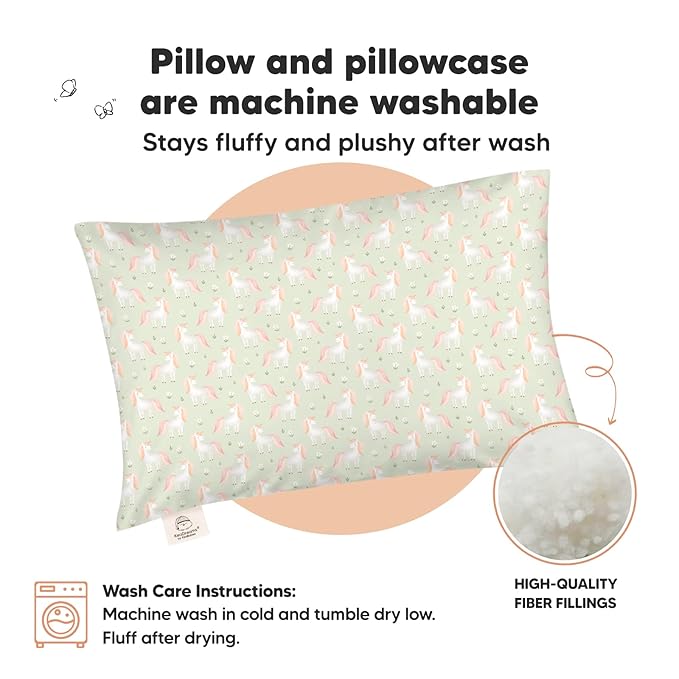 Toddler Pillow with Pillowcase - 13x18 My Little Dreamy Kids Travel Bed Pillows for Sleeping, Organic Cotton Small Pillowcase, Soft & Breathable, Machine Washable, Toddlers 2-5 Years Old (Grace)
