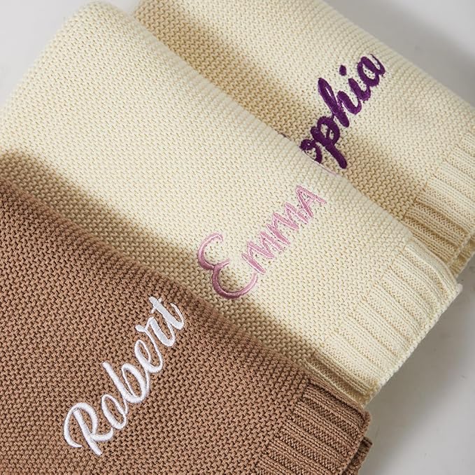 Personalized Knit Baby Blanket,Custom Embroidered Blanket with Name,Customized Handmade Nursery Blankets,Newborn Baby Gifts for Boy/Girl,Birthday