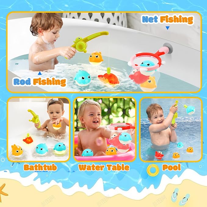 Light Up Bath Toys for Kids Ages 1- 3,7PC No Holes Baby Shower Bath Toys Set,Fun Magnetic Fishing Game Bathtub Toy,Birthday for Toddler Boys Girls 1 2 3 4 5 6 Old Year