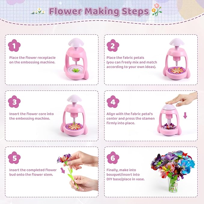 Bsgifts Fabric Flower Making Toys, DIY Flower Press Kits for Kids Ages 3-12, Creative Educational Activity Arts & Crafts Toys, Ideal Holiday Gifts for Preschool Kids, Pink