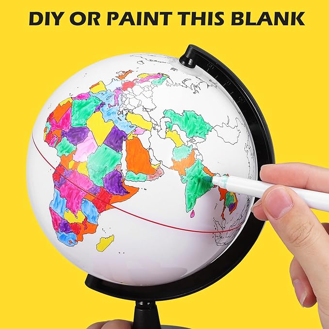 TOYANDONA Blank World Globe with Stand - Dry Erase DIY Map Round Earth Globe for Geographical Teacher Students - Desktop Decor