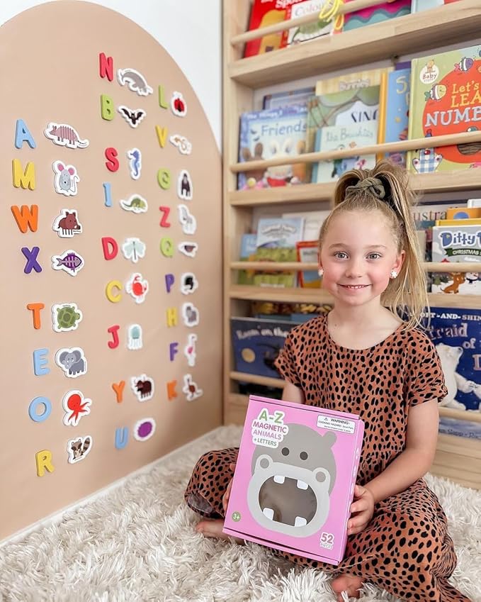 Curious Columbus Toddler Magnets – Animal Fridge Magnets for Kids | 52 Refrigerator Magnets with 26 Animals + 26 ABC Magnetic Letters | Foam Alphabet Learning Set for Toddlers