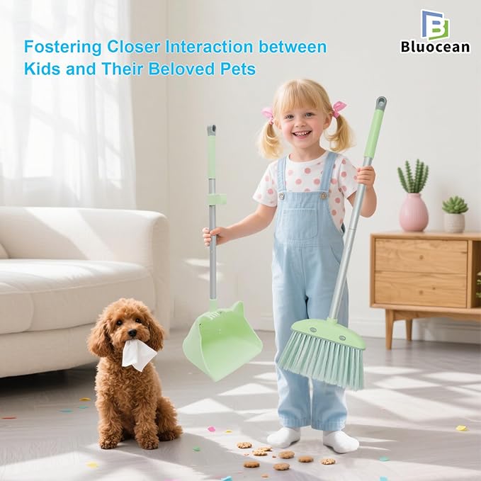 28′′ Mini Broom and Dustpan Set for Kids-Ideal Kids' Toys as Gifts, Parent-Child Interactive Cleaning Tool, Cute Cartoon Design, Household Helper for Toddlers, Small Safe Corner Broom (Green Sprout)