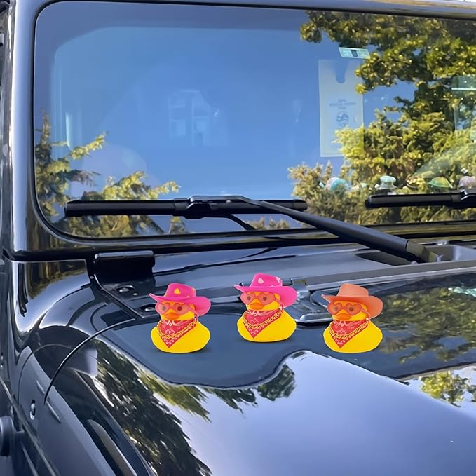 Quackly Pink Cowboy Rubber Duck, Car Dashboard Decoration Ducks with Cowboy Hat Necklace Sunglasses, Pink White
