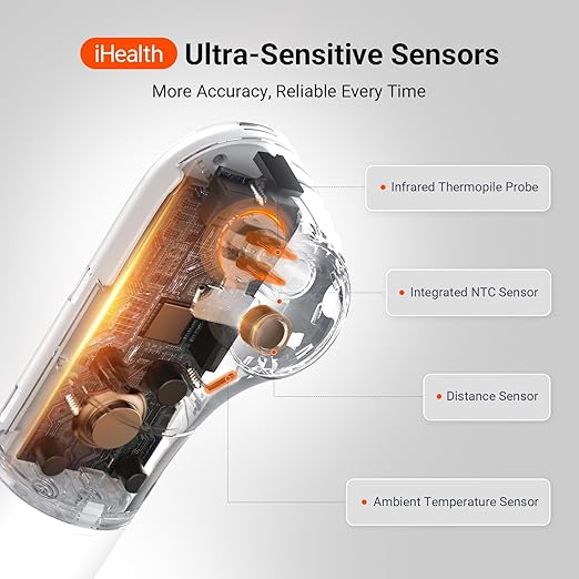 iHealth No-Touch Forehead Thermometer for Adults, Kids, Babies - 1s Fast Accurate, 3 Ultra-Sensitive Sensors, Quiet Vibration Feedback, Digital Large LED Digits, Easy to Use for Home & Nurses, PT3