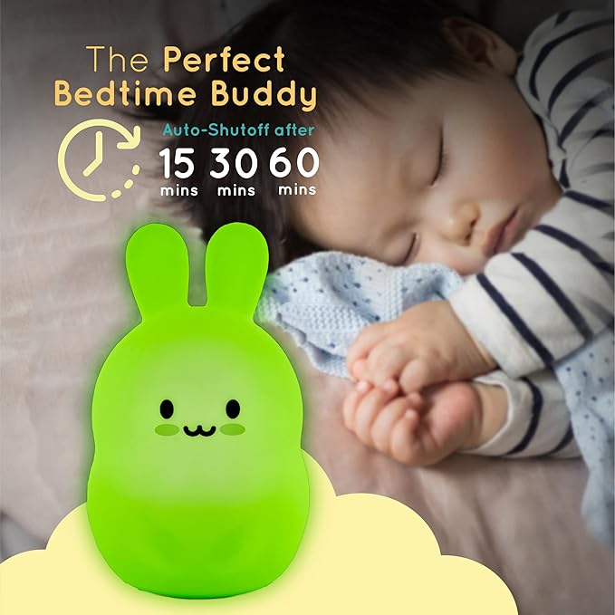Lumipets Baxter The Bunny Squishy Night Light for Kids | Silicone Lamp with Tap & Remote Control | Rechargeable Color Changing Animal Night Light for Boys & Girls | Portable Nightlight with USB Cord