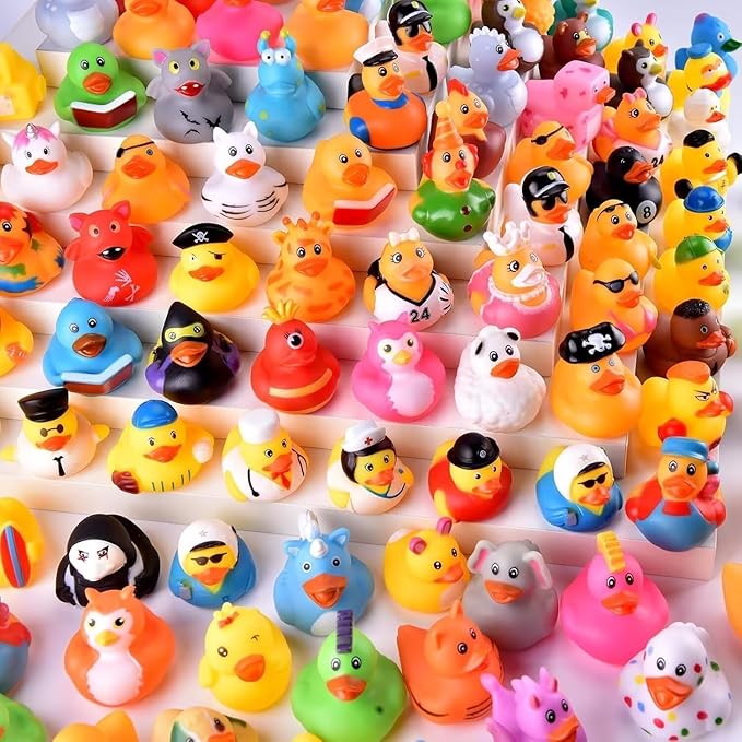 Jeep Ducks Assortment - 110 Packs Small Rubber Duckies for Toddler Baby Bath Toys, Floater, Pool Toys, Kids Party Favors with Mesh Carry Bag