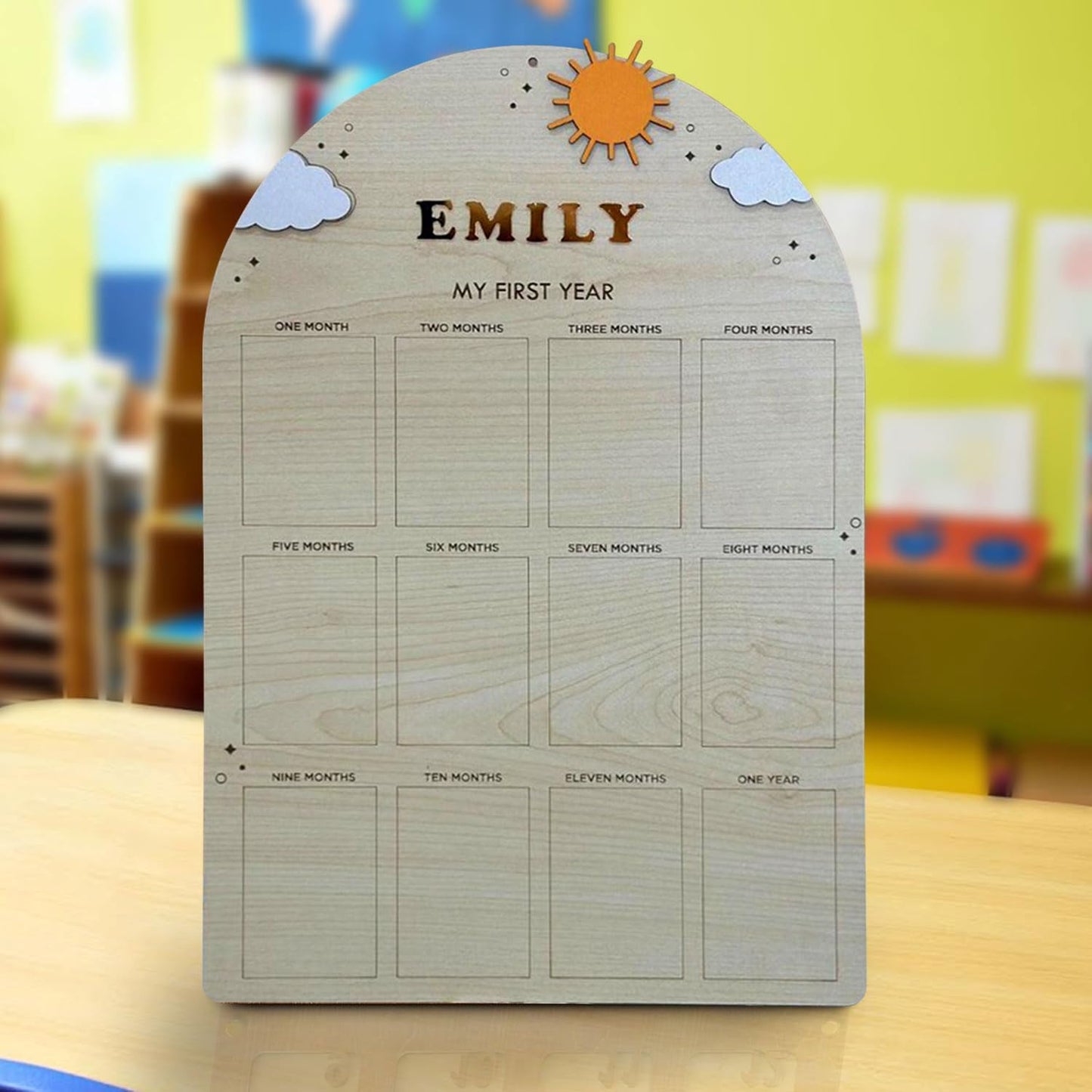 V-DECORPARKS Personalized My First Year Photo Frame | 12 Months Picture Frame For Baby First Year | Displays Twelve 2x3 Pictures | Birthday Party Decor Newborn Memory Keepsake