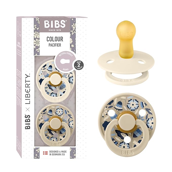 BIBS Colour Liberty Soother 2-Pack, BPA Free Dummy Pacifier, Round Nipple. Natural Rubber Latex, Made in Denmark, Size 2 (6-18 Months), Bobo Ivory Mix