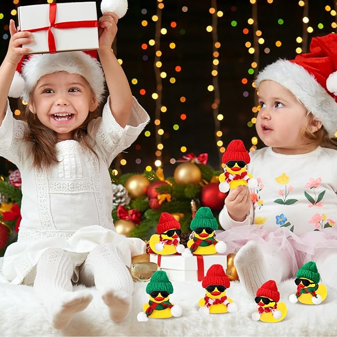 Syhood 48 Sets Christmas Mini Rubber Duck Bulk with Sunglasses Scarf Hats and Adhesive Dots Duckies Bath Toy Xmas Decor for Christmas Winter Gift Cruise Birthday Party (Classic Hat)