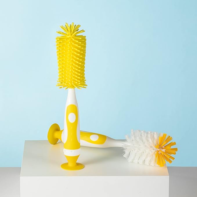 Chemimoso Multifunctional Cleaning Brush, Baby Bottle Brush, Bottle Brush Cleaner, Rotate The Suction Cup to Obtain The Small Bristle Brushes, Set Z, Yellow, Silicone and Nylon Brush
