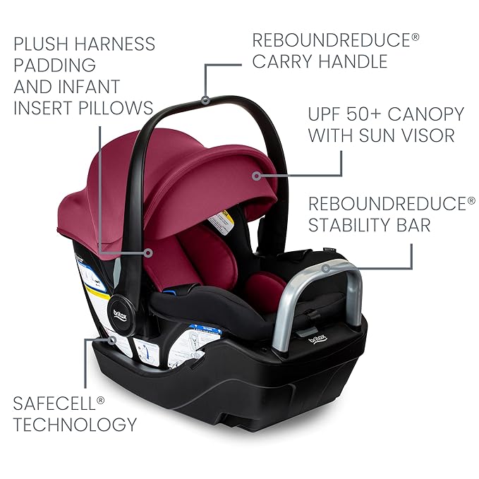 Britax Willow S Infant Car Seat with Alpine Base, ClickTight Technology, Rear Facing Car Seat with RightSize System, Ruby Onyx