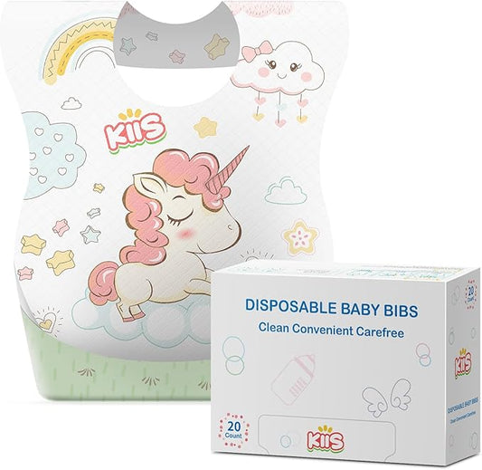 KIIS Disposable Baby Bibs for Baby Boys and Girls - Individually Packaged - Hygienic, Soft and Leakproof (20 PCS / 60 PCS)