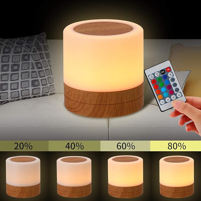 Nursery Night Light for Kids, USB Rechargeable Small Desk Lamp,13 RGB Colors & 4 Brightness & 1 Remote, Touch Bedside Cordless Table Lamp, Portable Night Lamp for Bedroom Living Room (2 Pack Brown)
