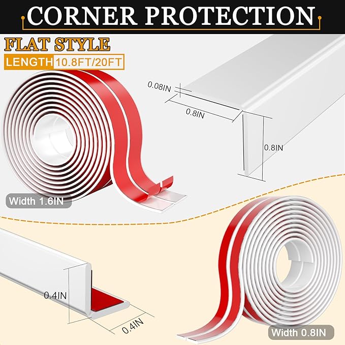 Wall Corner Protector Self-Adhesive Flexible – Durable Rubber, Furniture Edge Guard, Easy to Install, White, Prevents Wall Damage, Ideal for Home or Office Use