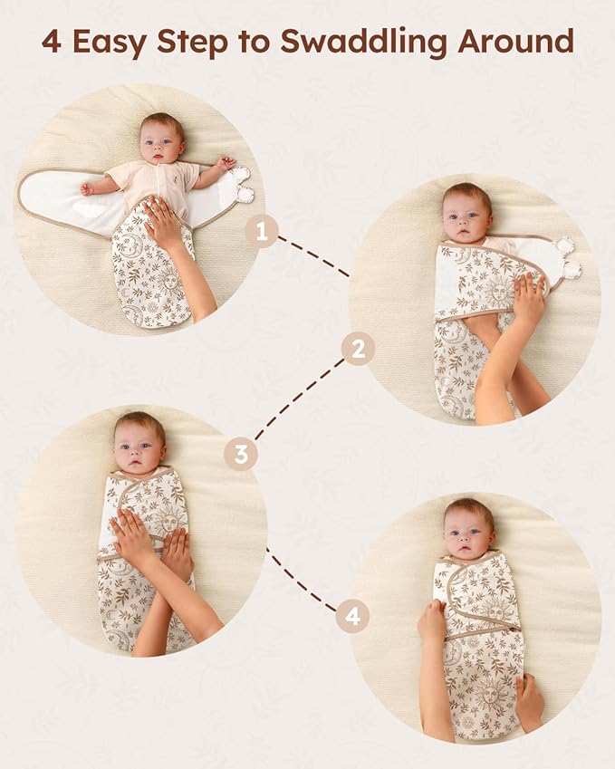 Baby Swaddles for Newborns with Zipper, 100% Cotton Newborn Swaddle Sack, 3 Pack Baby Swaddles 0-3 Months Swaddle Sleep Sack for Newborn Baby Boy Girl Brown Sun