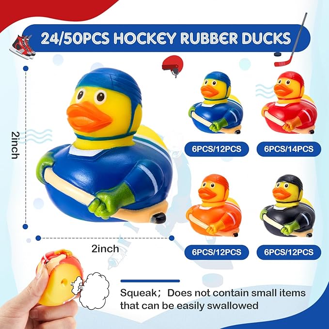 Deekin 24 Pcs Rubber Duck 2 Inch Bulk Sport Party Favors for Birthday Party Decorations Club Player Gift (Hockey Player)