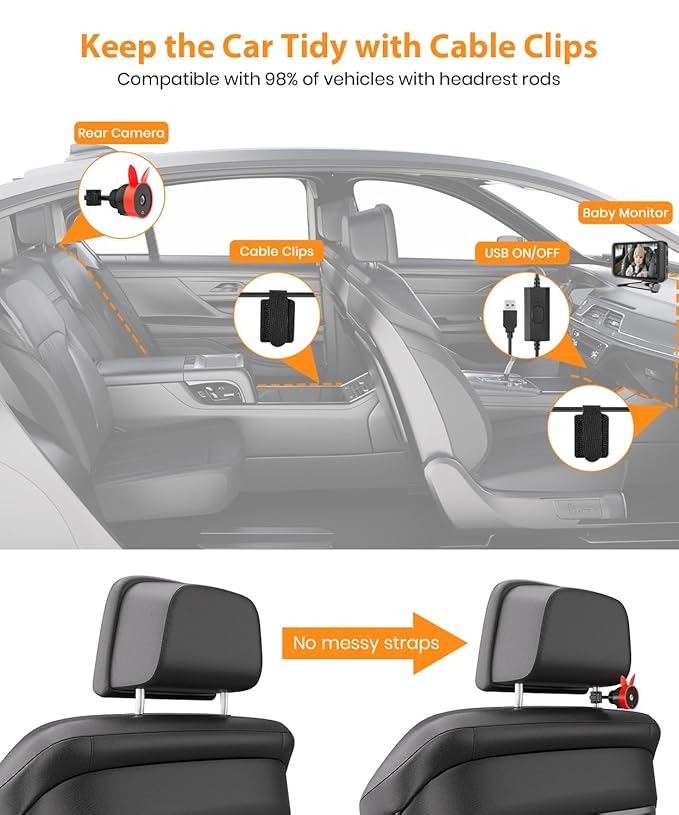 Babyvue BV2 Baby Car Camera, 4.5'' HD 1080P USB Rear-Facing Mirror, IR Night Vision, 360° Adjustable, Plug & Play Backup Monitor for Child & Pet Safety