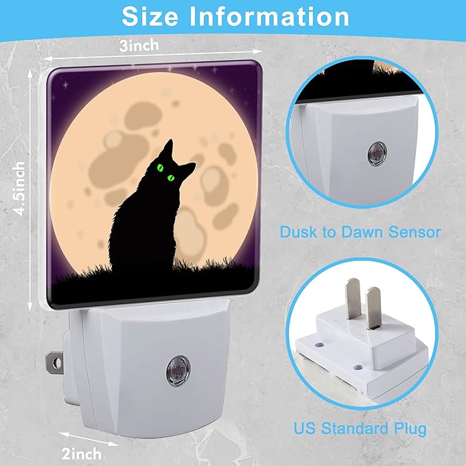 Black Cat Spooky Halloween Plug in Night Light with Auto Dusk to Dawn Sensor,Warm Night Lights for Boys Girls Bedroom Bathroom Hallway Kids Room Gifts