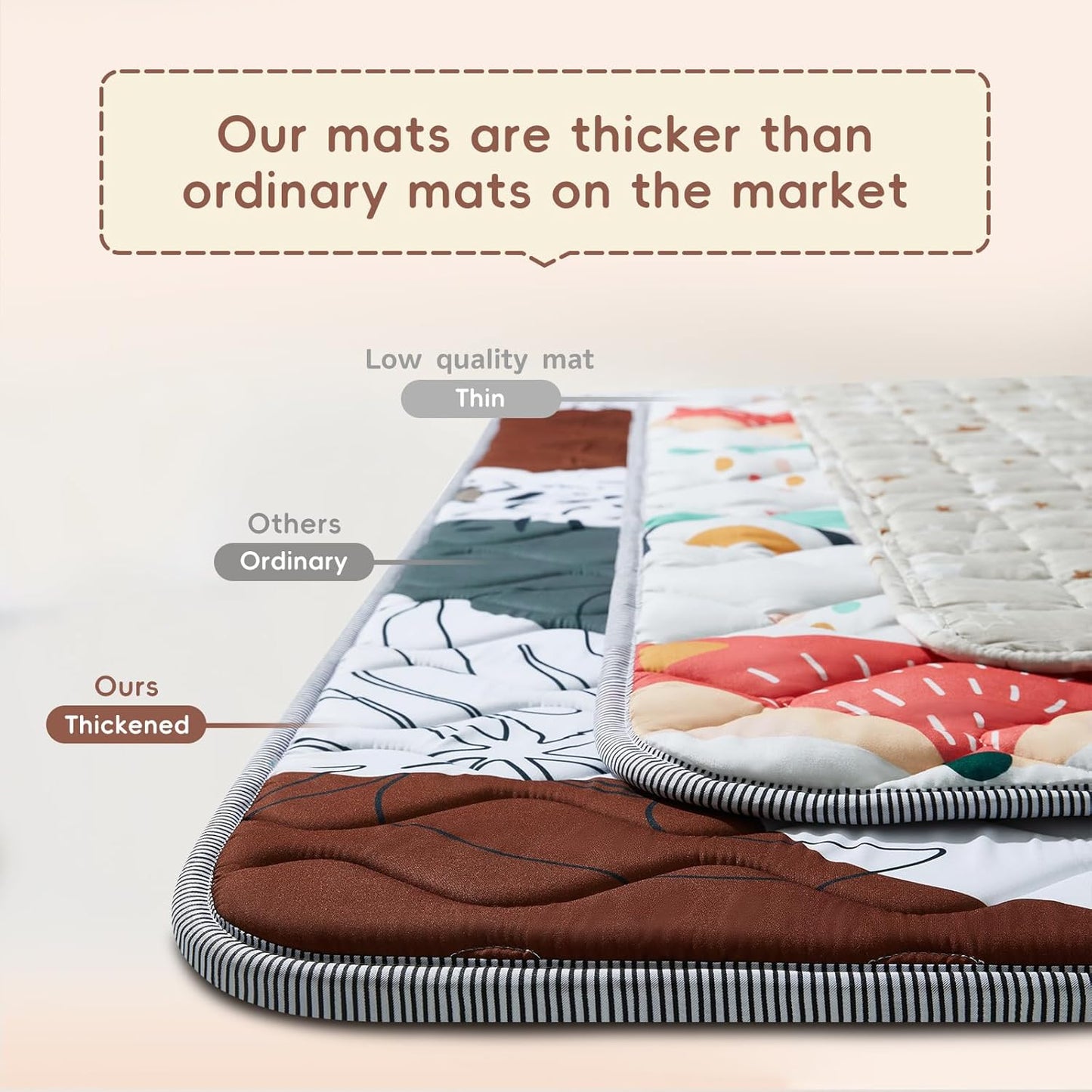 Baby Play Mat - Thicken 50x50 Inch Soft Foam Crawling Mat for Playpen & Floor, Non-Slip Waterproof Activity Playmats for Infants & Toddlers, Portable Foldable & Machine Washable, Boho Design