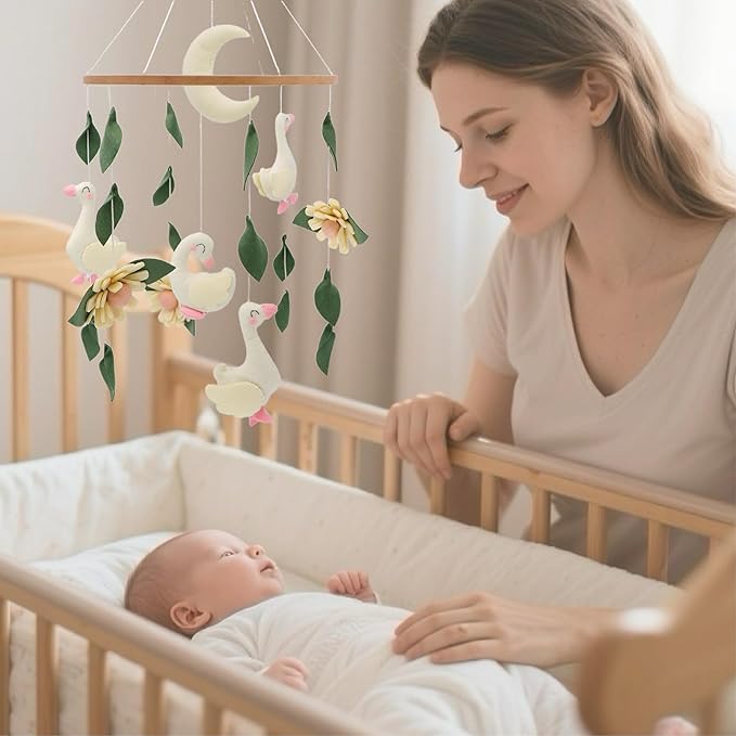 Goose Mobile for Crib Handmade Felt Nursery Decor Crib Mobile Goose for Bassinet Baby Shower Newborn Baby Gift (Goose)