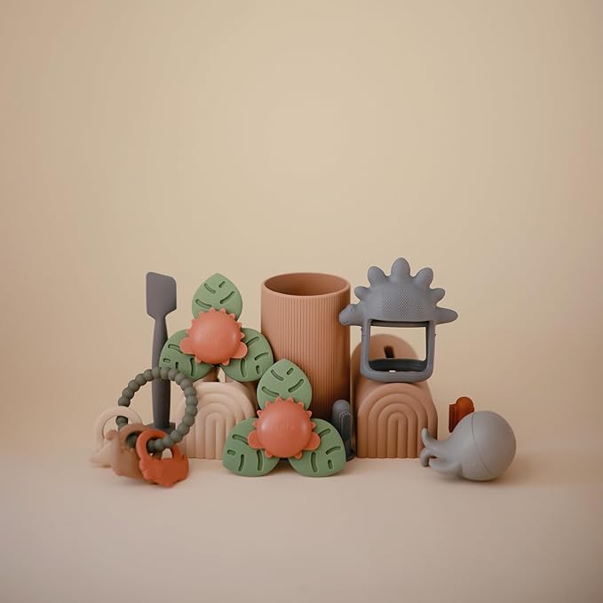 mushie Dino Suction Spinner Toy | Toddler Sensory Toys for Bath & Play