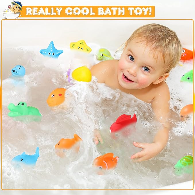 Chivao 50 Pcs Baby Bath Toys Bulk Infant Water Float Squeak Rubber Bathtub Pool Toy for Toddlers Kids Baby Shower Party Favors Birthday Gifts, Ocean Animals, Random Style