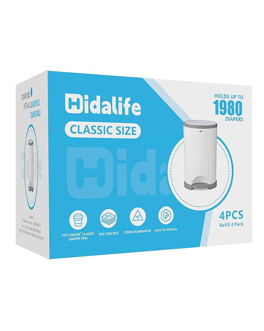 HIDALIFE Refills Compatible with Dekor Classic Diaper Pails, Disposable Diaper Trash Bags, Extra Thick Diaper Pail Refill Liners, Hold Up to 1980 Diapers (4 Pack)