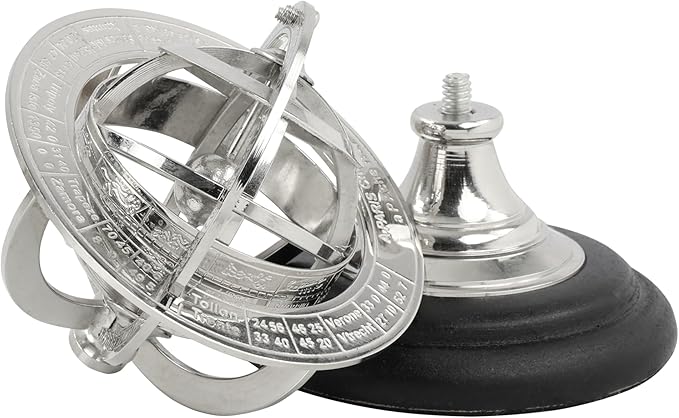 Antique Vintage Zodiac Armillary Brass Sphere Globe Wooden Display | Pirate's Antique Ship Decor | Nagina International (Small, Nickel Plated)