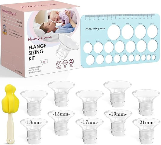 Flange Sizing Kit 3 in 1 with 10PCS Flange Inserts 13/15/17/19/21mm, Silicone Flanges Insert Kit for 24mm Flange/Shield, Pumping Essentials Kit for Moms