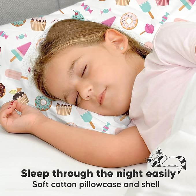 Toddler Pillow with Pillowcase - 13x18 My Little Dreamy Kids Travel Bed Pillows for Sleeping, Organic Cotton Small Pillowcase, Soft & Breathable, Machine Washable, Toddlers 2-5 years old (Sweet Tooth)