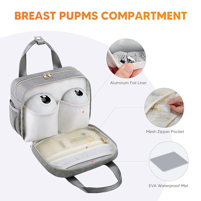PIIOSER Breastmilk Cooler Bag with Ice Pack, Compatible with Wearable Breast Pumps & Accessories - Portable Pumps Carrying Case for Nursing & Working Moms (Grey-Small)