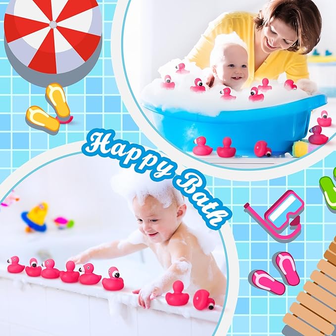 Shappy 36 Pcs Flamingo Rubber Duckies Bulk Glow in The Dark Pink Flamingos Bath Toys Flamingo Party Decorations Flamingo Rubber Duckies for Baby Shower Cake Decoration Classroom Prizes